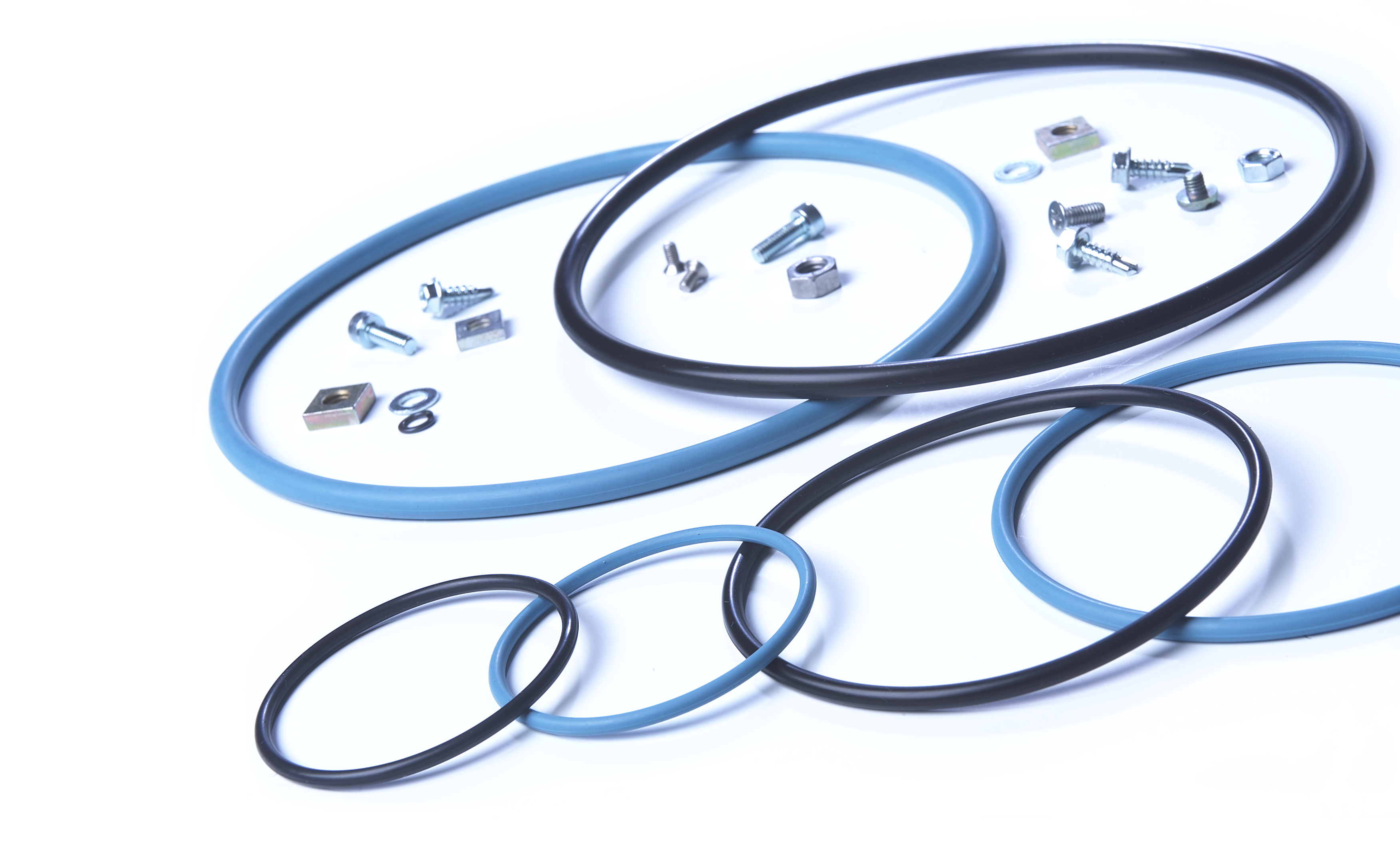 A selection of blue and black metal detectable seals
